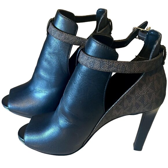 Michael Kors Boots Womens Size 5.5 Black Peep Toe Booties Heels MK - Picture 3 of 7